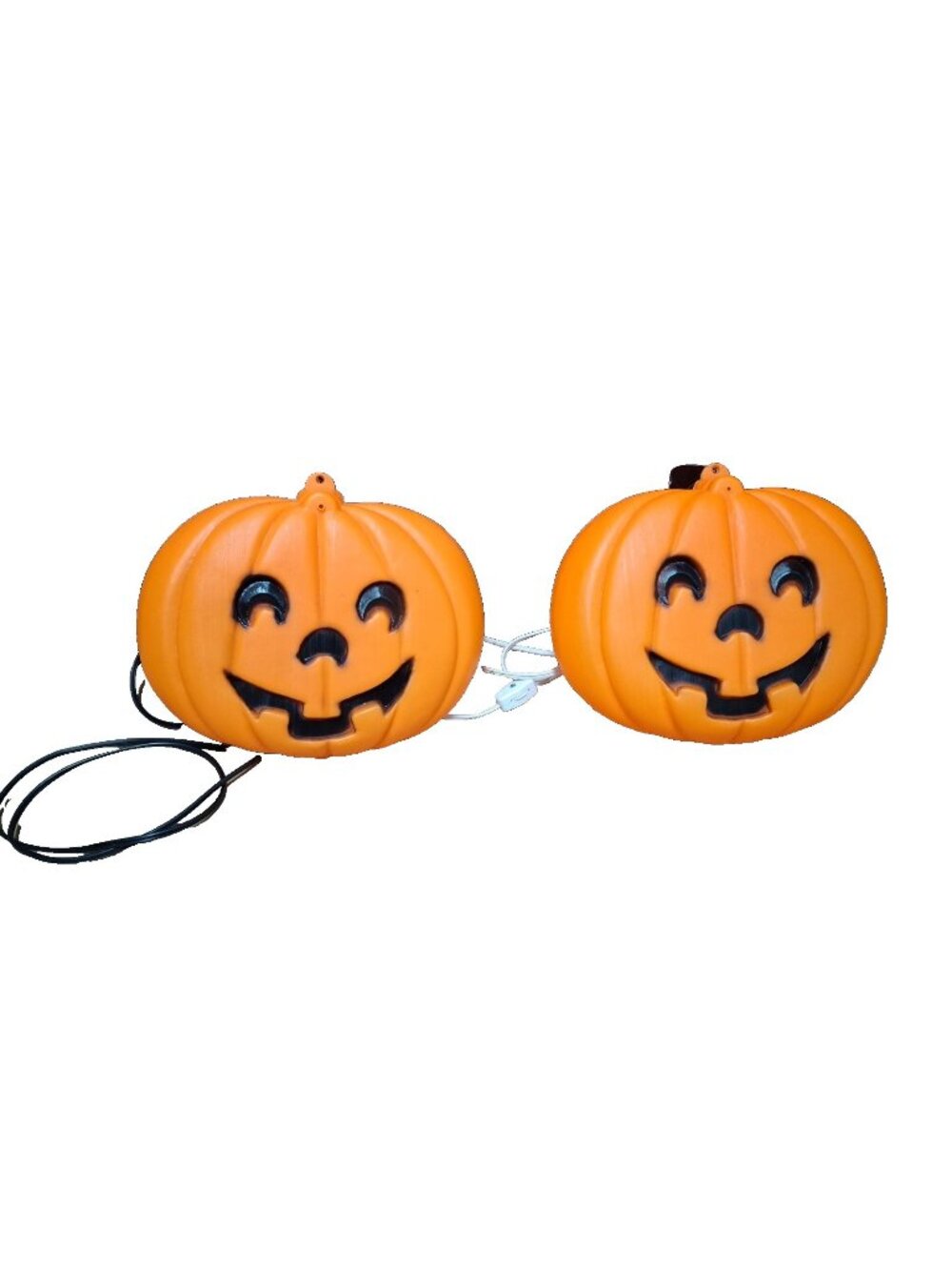 2 Vintage Halloween Pumpkin Blow Mold Small Hanging Jack O Lantern 10"- Works!